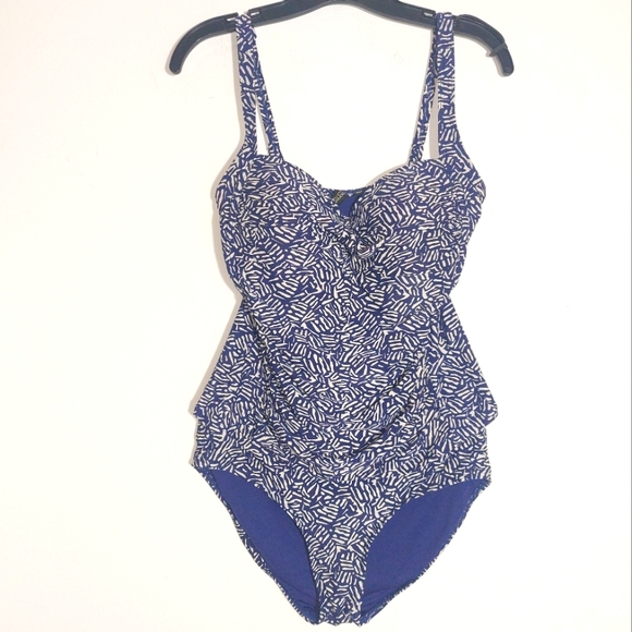 Bond Eye Australia Women's Ruched Animal Print Tankini Two Piece Swimsuit Navy - Picture 1 of 13